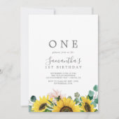 Invitation Tournesol Rustique Eucalyptus Première fête d'anni (Devant)