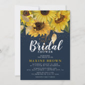 Invitation Tournesol rustique, Fête des mariées marine et or (Devant)