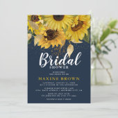 Invitation Tournesol rustique, Fête des mariées marine et or (Debout devant)