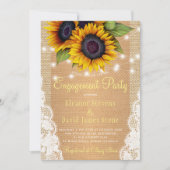 Invitation Tournesol rustique fiançailles de dentelle (Devant)