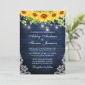 Invitation Tournesol Rustique Floral Bleu Bois Jar Lumières d (Debout devant)