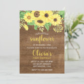 Invitation Tournesol Rustique Floral Bois été premier anniver (Debout devant)