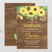 Invitation Tournesol Rustique Floral Bois été premier anniver (Devant / Derrière)