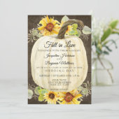 Invitation Tournesol rustique floral Citrouille blanche Bois  (Debout devant)