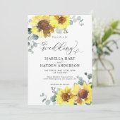 Invitation Tournesol Rustique Floral Eucalyptus Jaune Mariage (Debout devant)