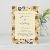 Invitation Tournesol Rustique Floral Jaune Mariage Script ble (Debout devant)