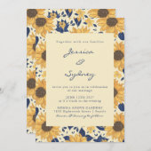 Invitation Tournesol Rustique Floral Jaune Mariage Script ble (Devant / Derrière)