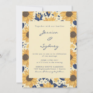Invitation Tournesol Rustique Floral Jaune Mariage Script ble