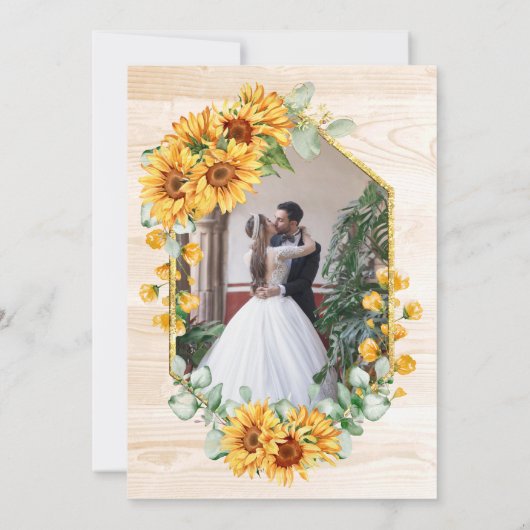 Invitation Tournesol Rustique Floral Mariage Réception Photo (Dos)