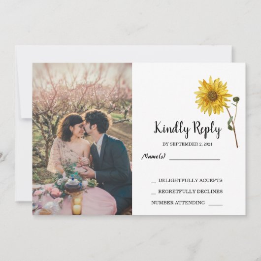 Invitation Tournesol rustique floral photo pays RSVP Mariage (Devant)