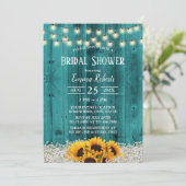 Invitation Tournesol Rustique Floral Turquoise Fête des marié (Debout devant)