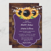 Invitation Tournesol Rustique Floral Violet Mariage (Devant / Derrière)