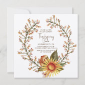 Invitation Tournesol Rustique Floral Wreath Thanksgiving Dîne (Devant)