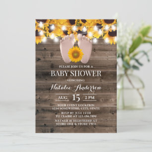 Invitation Tournesol rustique Grange Bois Bébé Pieds Baby sho