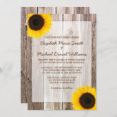 Invitation Tournesol Rustique Grange Mariage en bois (Devant / Derrière)
