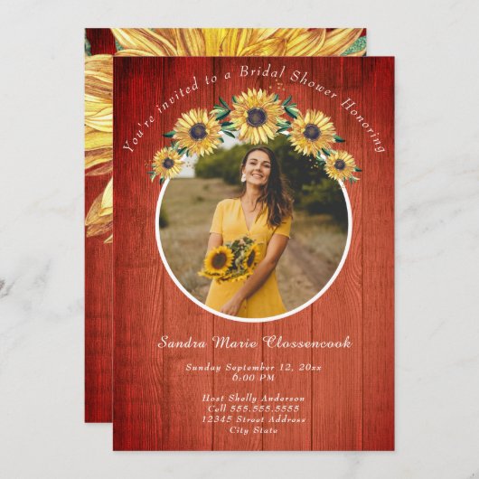 Invitation Tournesol rustique Grange Mariage I (Devant / Derrière)