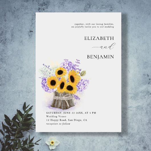 Invitation Tournesol rustique Hydrangea Aquarelle Mariage chi