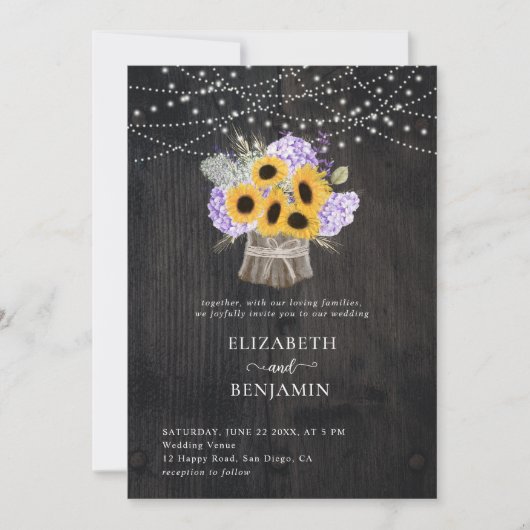 Invitation Tournesol rustique Hydrangée Élégant Mariage en bo (Devant)