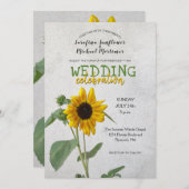 Invitation Tournesol rustique / Jaune & Mariage vert (Devant / Derrière)
