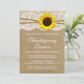 Invitation Tournesol Rustique Kraft & Dîner Thanksgiving de d (Debout devant)