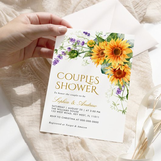 Invitation Tournesol rustique & Lavender Couples Douche