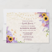 Invitation Tournesol Rustique Lilac Fête des mariées de lin b (Devant)