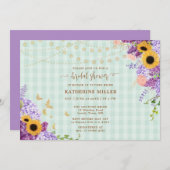 Invitation Tournesol rustique Lilac Green En vichy Fête des m (Devant / Derrière)