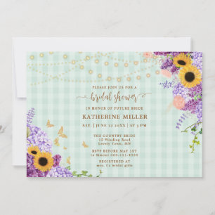Invitation Tournesol rustique Lilac Green En vichy Fête des m
