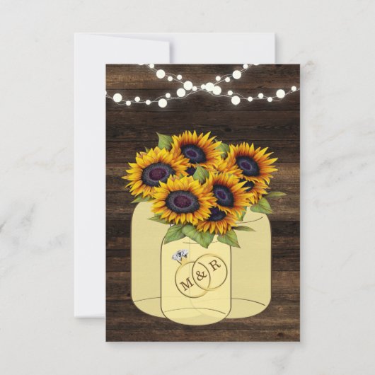 Invitation Tournesol rustique Lumière en bois Mariage Inserti (Dos)
