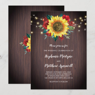 Invitation Tournesol rustique Lumière Mariage Floral rouge