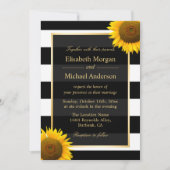 Invitation Tournesol rustique Mariage à rayures noir et blanc (Devant)