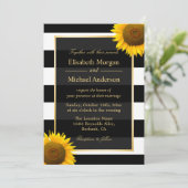 Invitation Tournesol rustique Mariage à rayures noir et blanc (Debout devant)