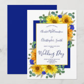 Invitation Tournesol Rustique Mariage campagnard Royal Bleu R (Devant / Derrière)