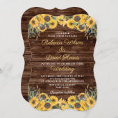 Invitation Tournesol rustique Mariage de grange (Devant / Derrière)