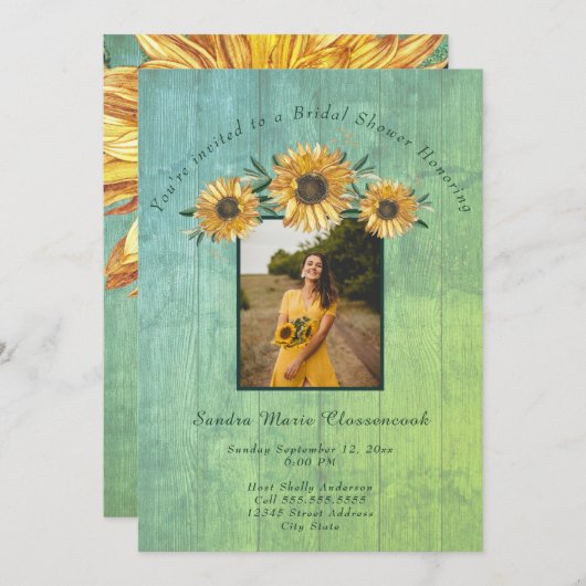 Invitation Tournesol rustique Mariage Fête des mariées I (Devant / Derrière)