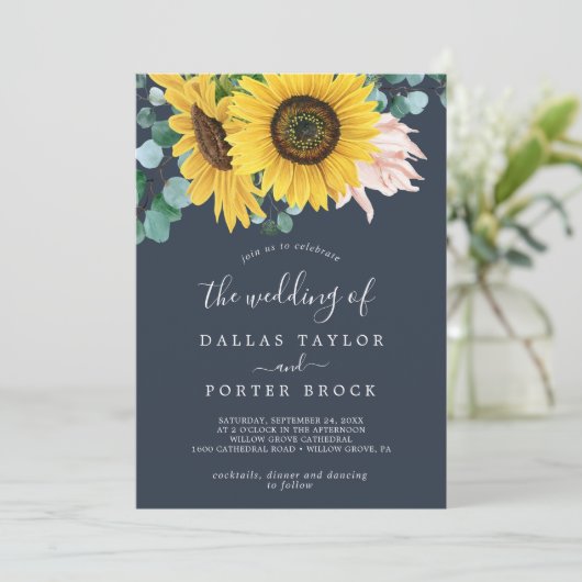 Invitation Tournesol rustique | Mariage tout en un (Debout devant)