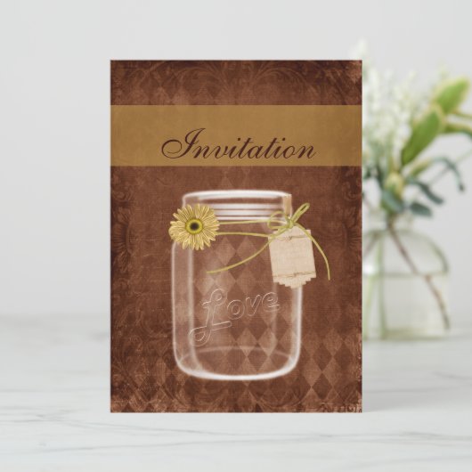Invitation tournesol rustique mason jar mariage invite (Debout devant)