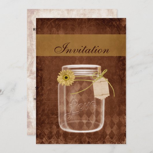 Invitation tournesol rustique mason jar mariage invite (Devant / Derrière)