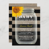Invitation Tournesol rustique Mason Jar & Stripes Baby shower (Devant / Derrière)