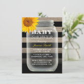 Invitation Tournesol rustique Mason Jar & Stripes Baby shower (Debout devant)