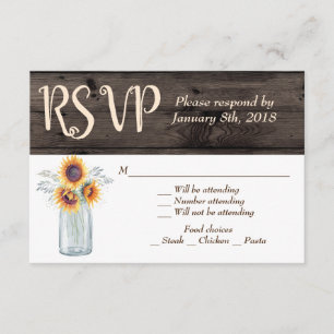 Invitation Tournesol rustique Mason Jar Wood Country RSVP