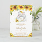 Invitation Tournesol rustique mignon Eléphant Baby shower fil (Debout devant)