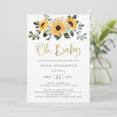 Invitation Tournesol rustique | Oh Baby shower Gold Script (Debout devant)