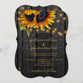 Invitation Tournesol rustique or élégant grange mariage (Devant / Derrière)