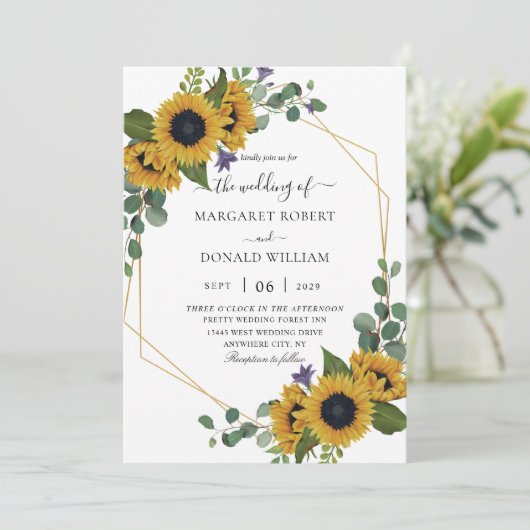 Invitation Tournesol Rustique Or géométrique (Debout devant)