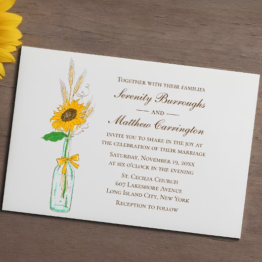Invitation Tournesol rustique pays automne Mariage floral