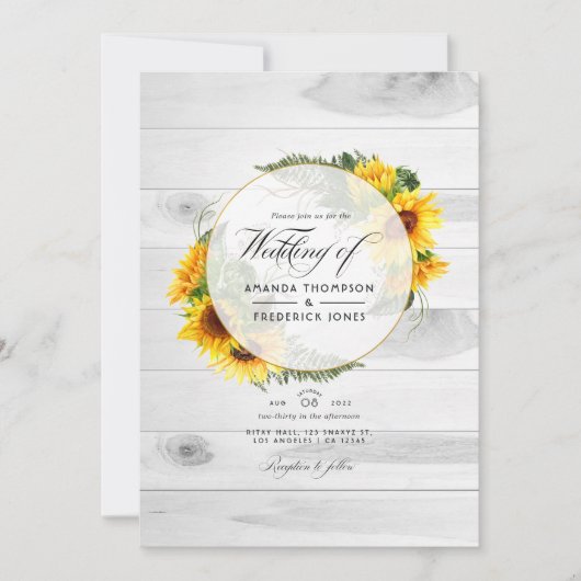 Invitation Tournesol rustique Pays Barne QR Code RSVP Mariage (Devant)