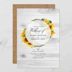 Invitation Tournesol rustique Pays Barne QR Code RSVP Mariage