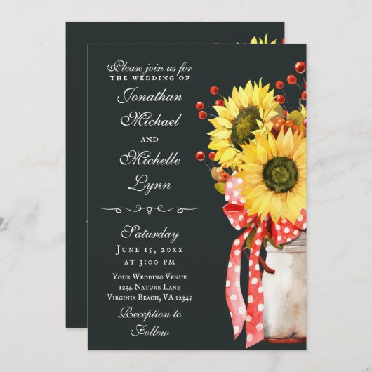 Invitation Tournesol Rustique Pays Chute Tout En Un Mariage (Devant / Derrière)