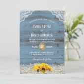 Invitation Tournesol rustique Pays Floral Blue Barn Mariage (Debout devant)